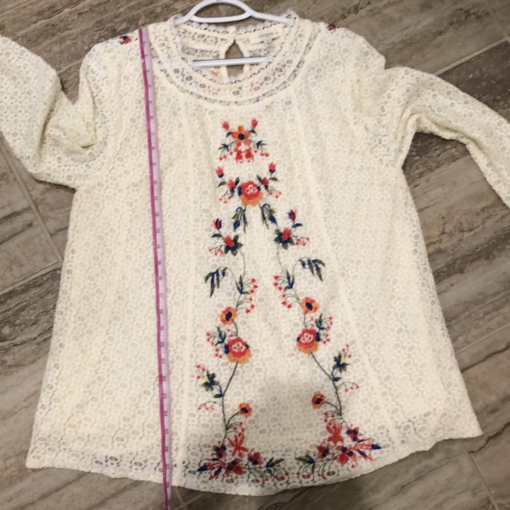 Umgee Lace Embroidered Floral Top Tunic Blouse Ivory XL - Picture 9 of 12